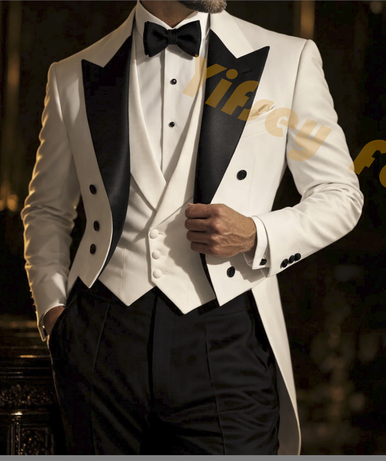 Slim Fit Blazer Men - Jas Pria Putih Celana Hitam Setelan