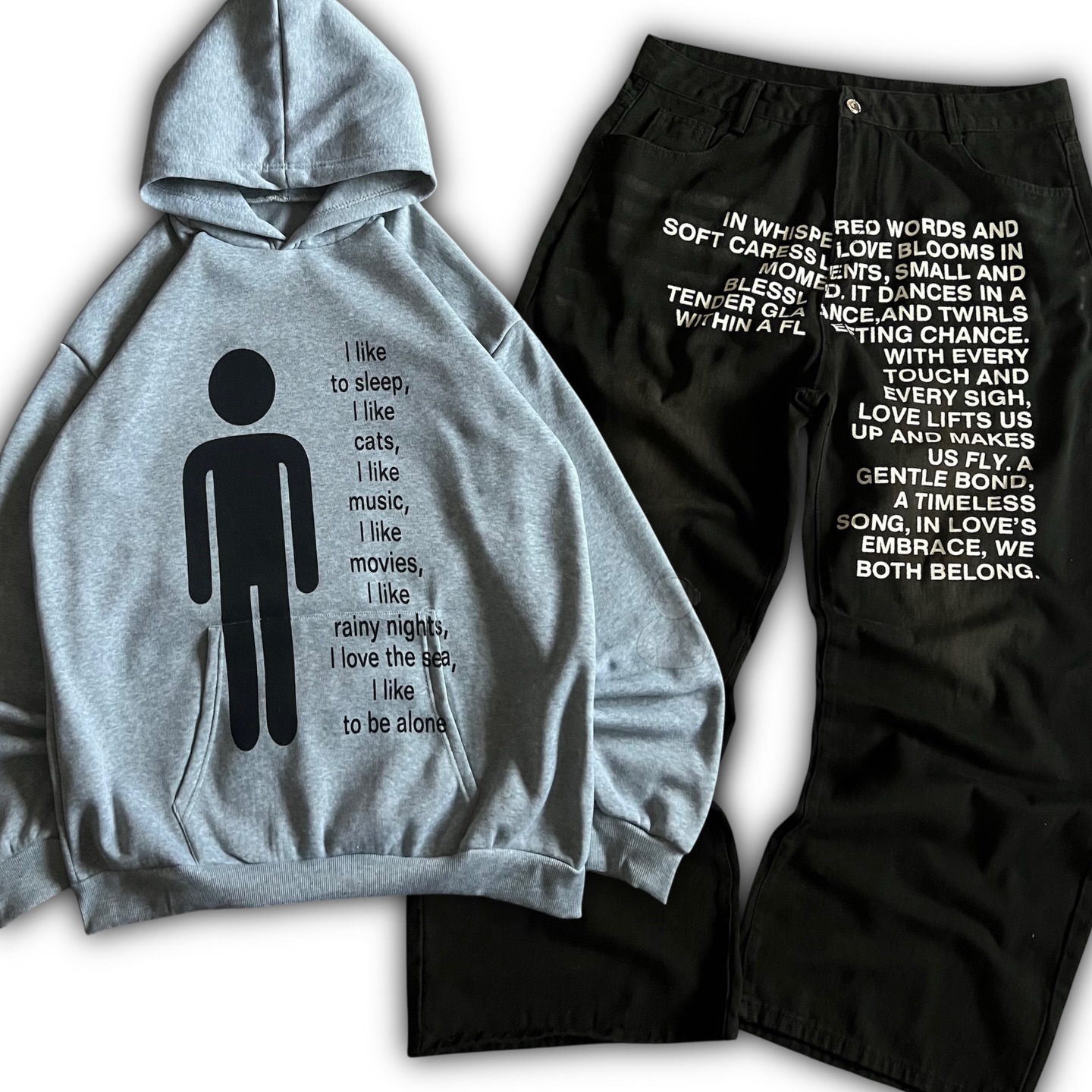 Men'S Fashion Hoodie - Celana Jeans Pola Amerika Y2K Set