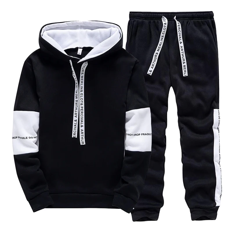 Men'S Fashion Hoodie - Setelan Olahraga Pria Hitam Putih, Hoodie