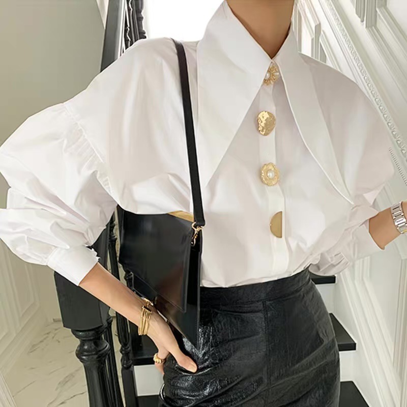 Men Fashion Korean Style - Kemeja Wanita Mutiara Putih Elegan 2025
