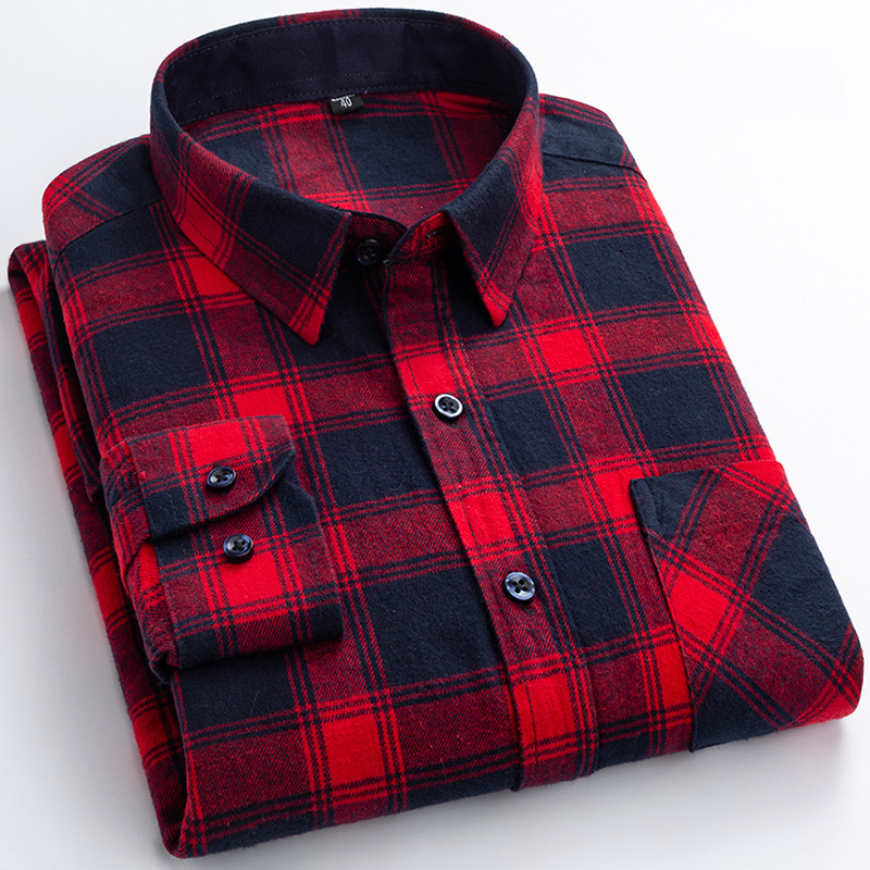Dress Shirt Non-Iron - Kemeja Kotak-kotak Flanel Baru untuk Pria