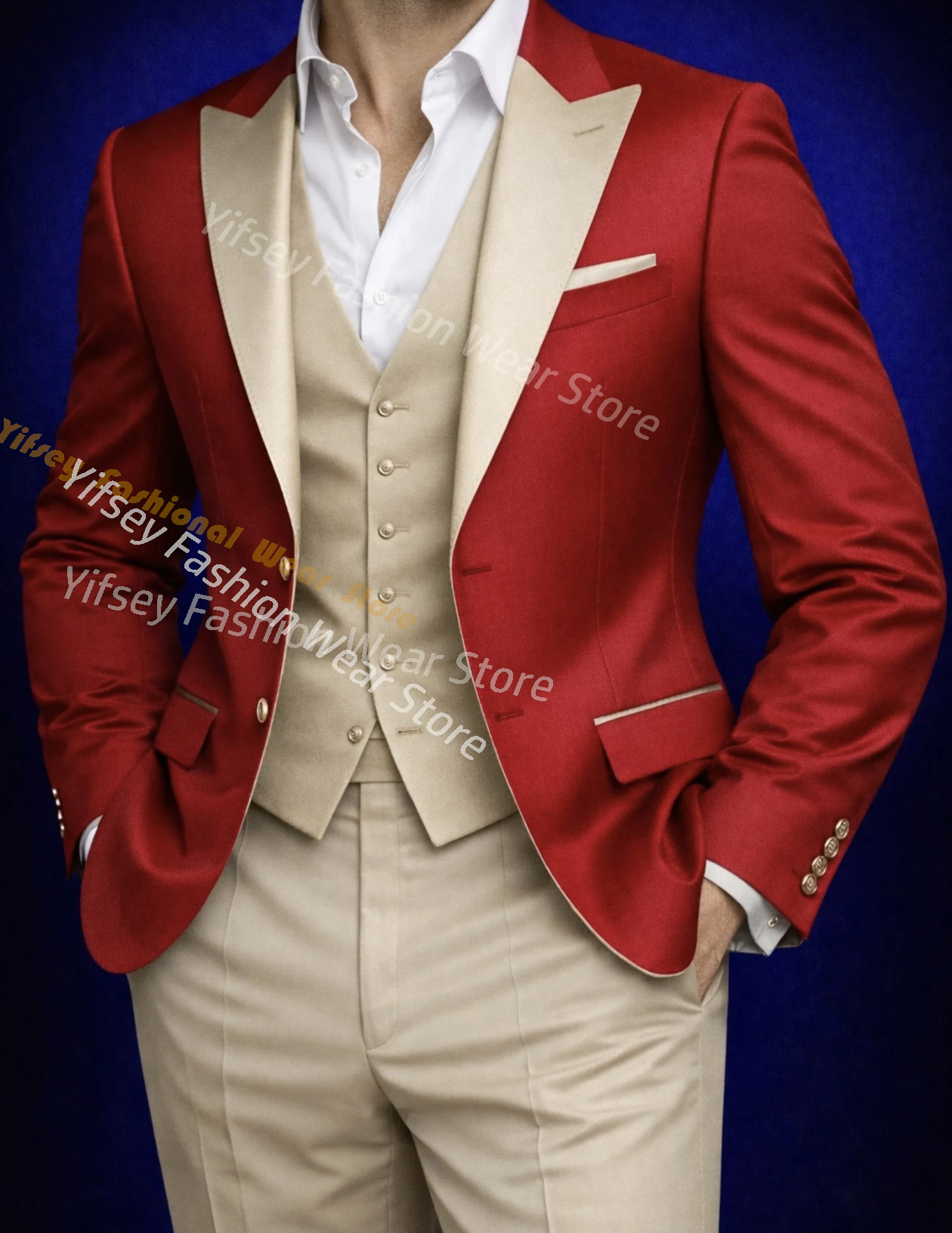 Slim Fit Blazer Men - Setelan Jas Pria Merah Lengkap untuk