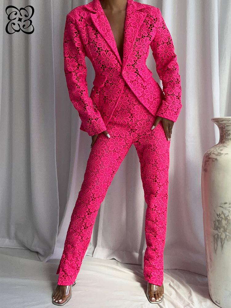 Slim Fit Blazer Men - Setelan Dua Potong Renda Pink Terang