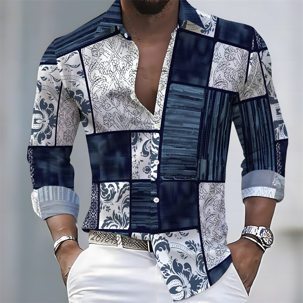 Mens Fashion Casual Outfits - Kemeja Pria Lengan Panjang Motif Blok