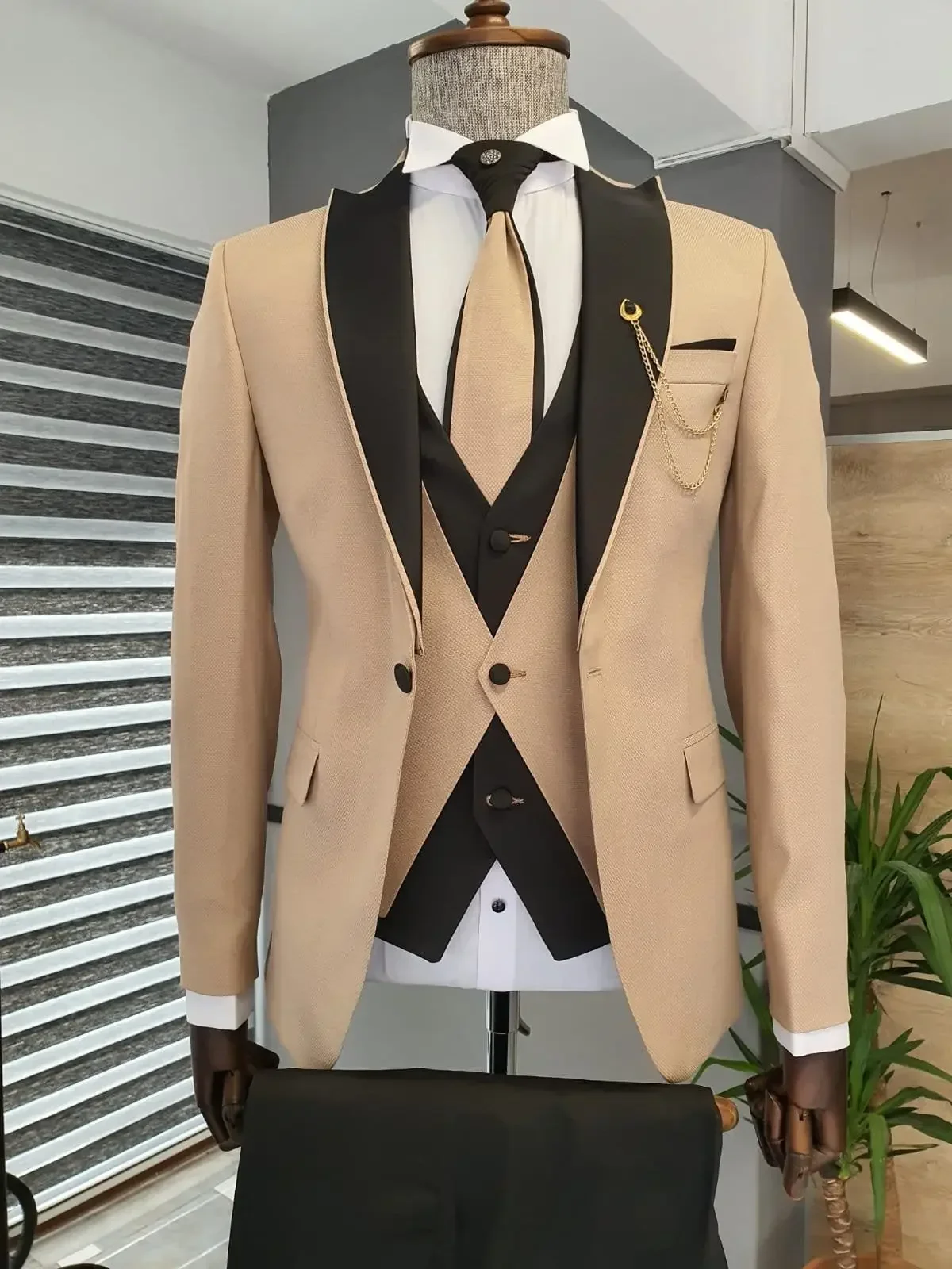 Slim Fit Blazer Men - Jas Champagne Celana Hitam Inggris Setelan