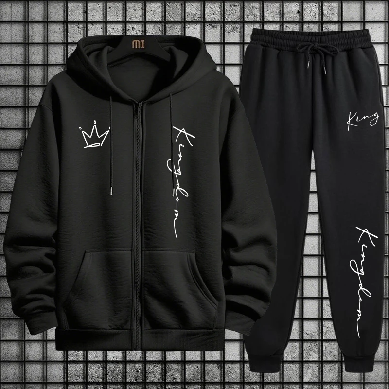 Men Fashion King - Hoodie dan Celana Olahraga Motif King