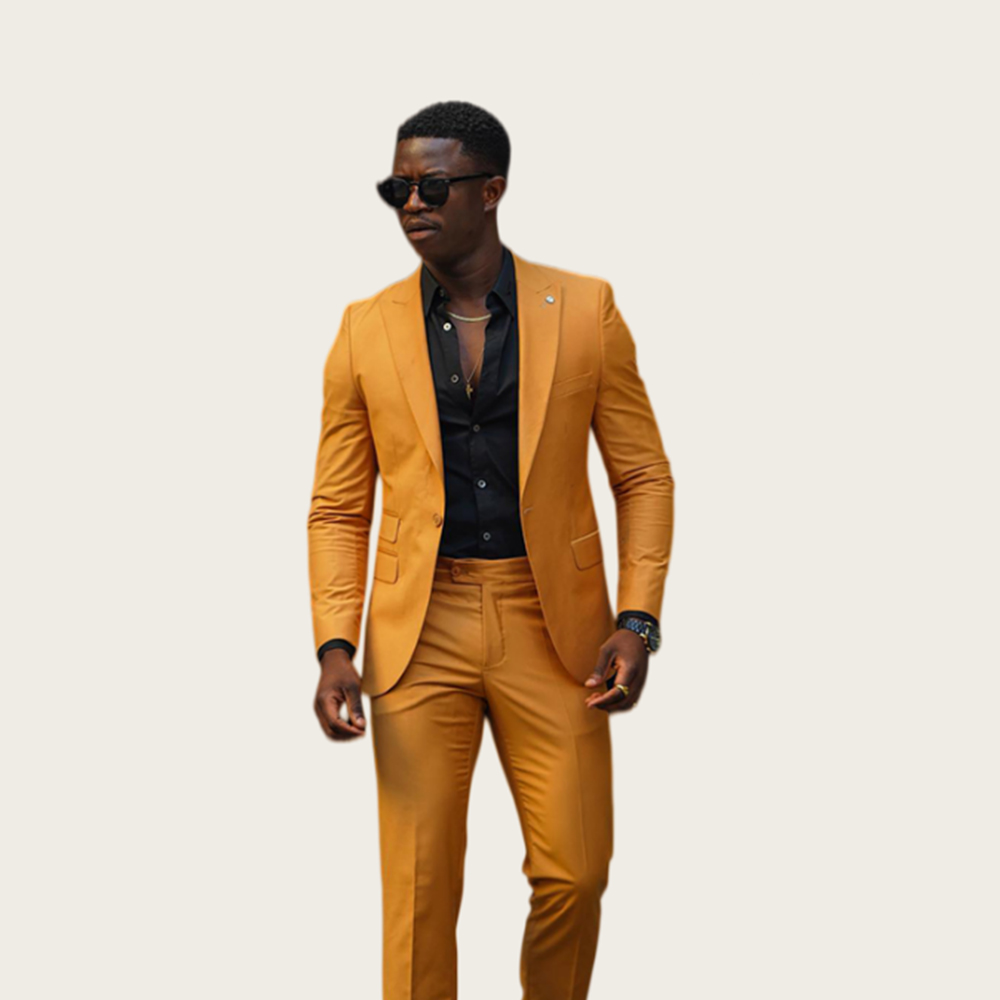 Slim Fit Blazer Men - Setelan Pria Kuning Mustard 2Pcs Tuxedo