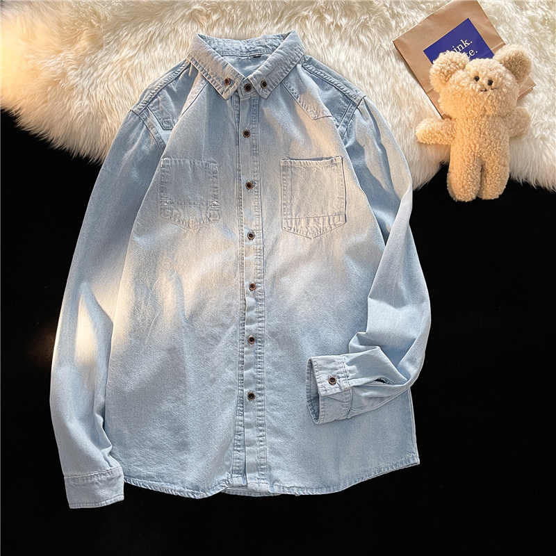 Men Fashion Korean Style - Kemeja Denim gaya Korea untuk pria/wanita,