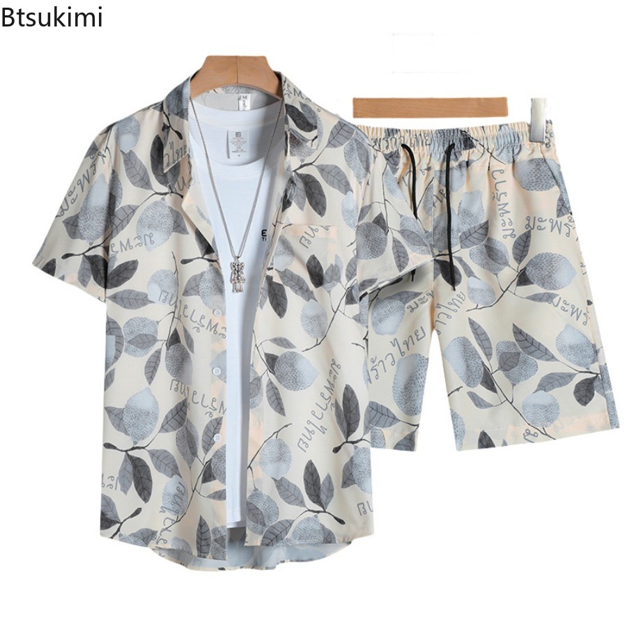 Mens Fashion Casual Outfits - Set Kemeja Lengan Pendek Pria Cetak