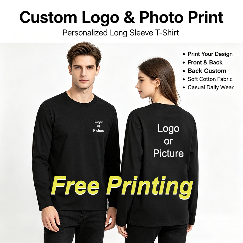 Mens Fashion Casual Outfits - Kaus Lengan Panjang Katun Kustom Kaus