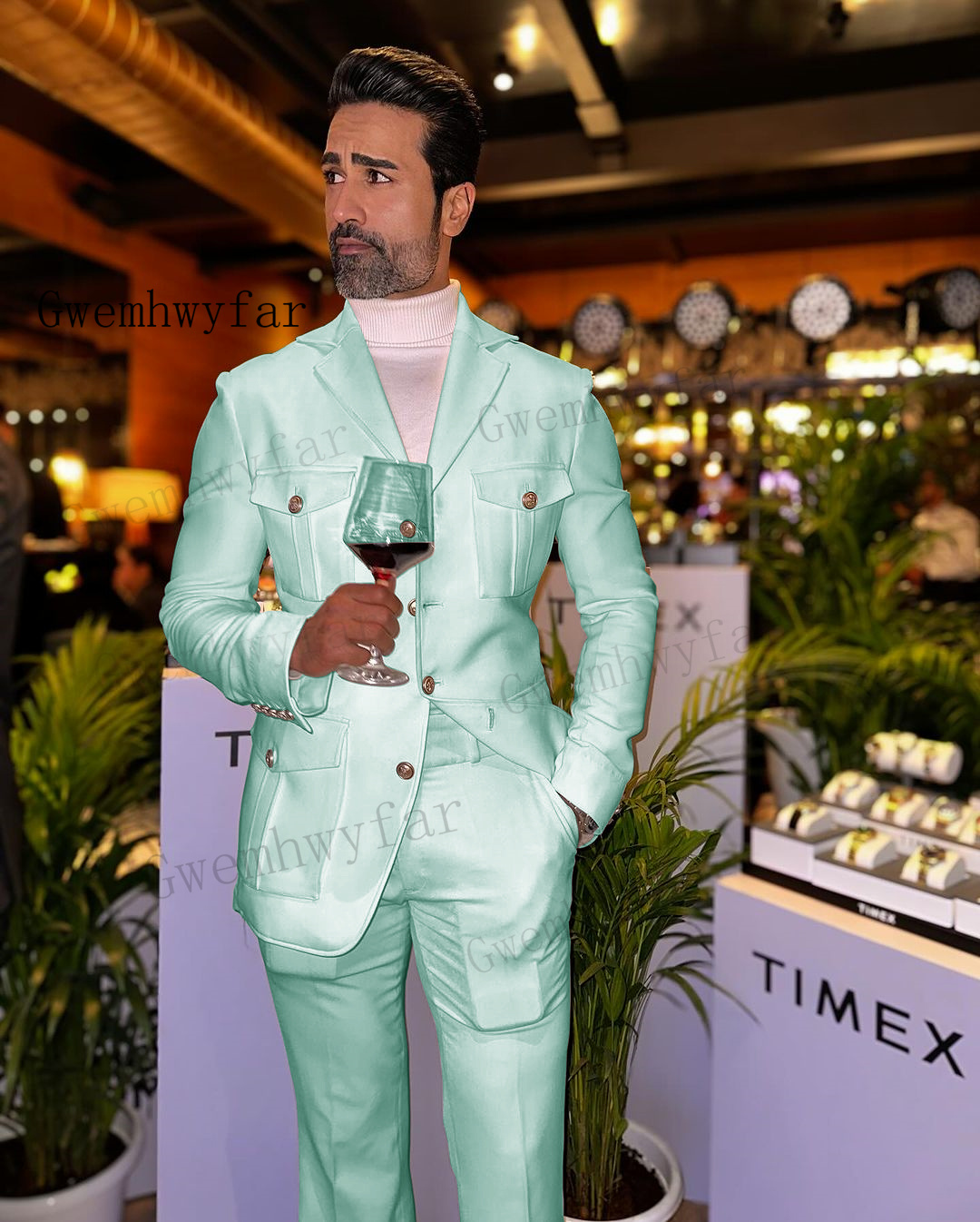 Slim Fit Blazer Men - Setelan pakaian pria hijau Mint afffika