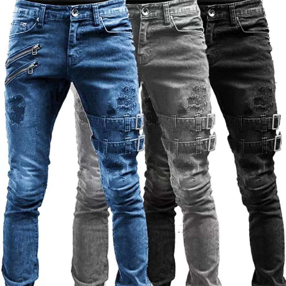 Skinny Jeans Ripped - Celana Jin elastis lurus pengendara sepeda