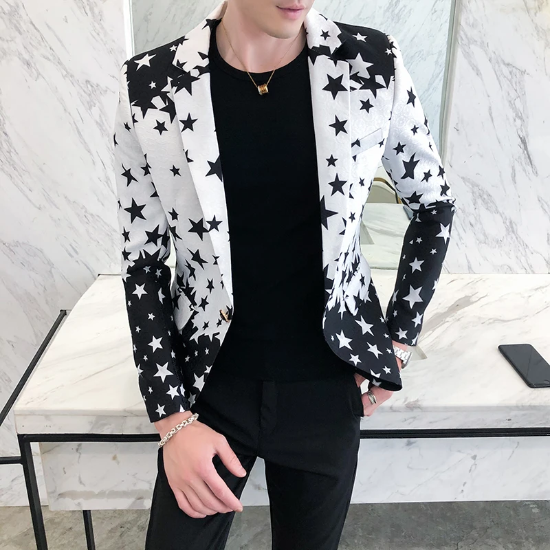 Blazer Slim Fit Motif Bintang  - Men'S Fashion Light Jacket ulasan dan harga