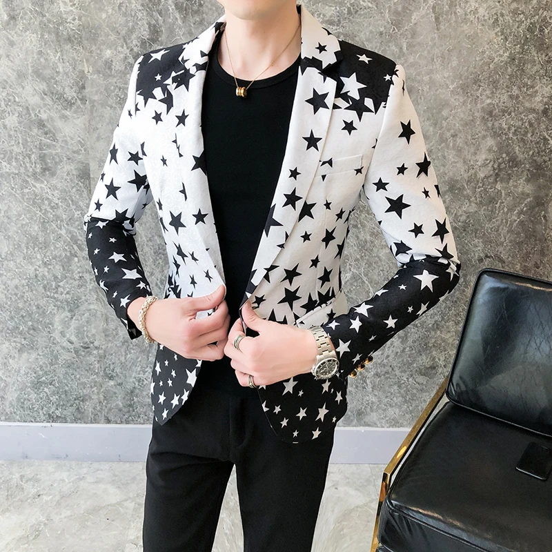 Blazer Slim Fit Motif Bintang  - Men'S Fashion Light Jacket ulasan dan harga