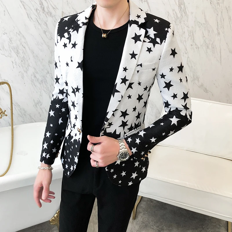 Blazer Slim Fit Motif Bintang  - Men'S Fashion Light Jacket ulasan dan harga