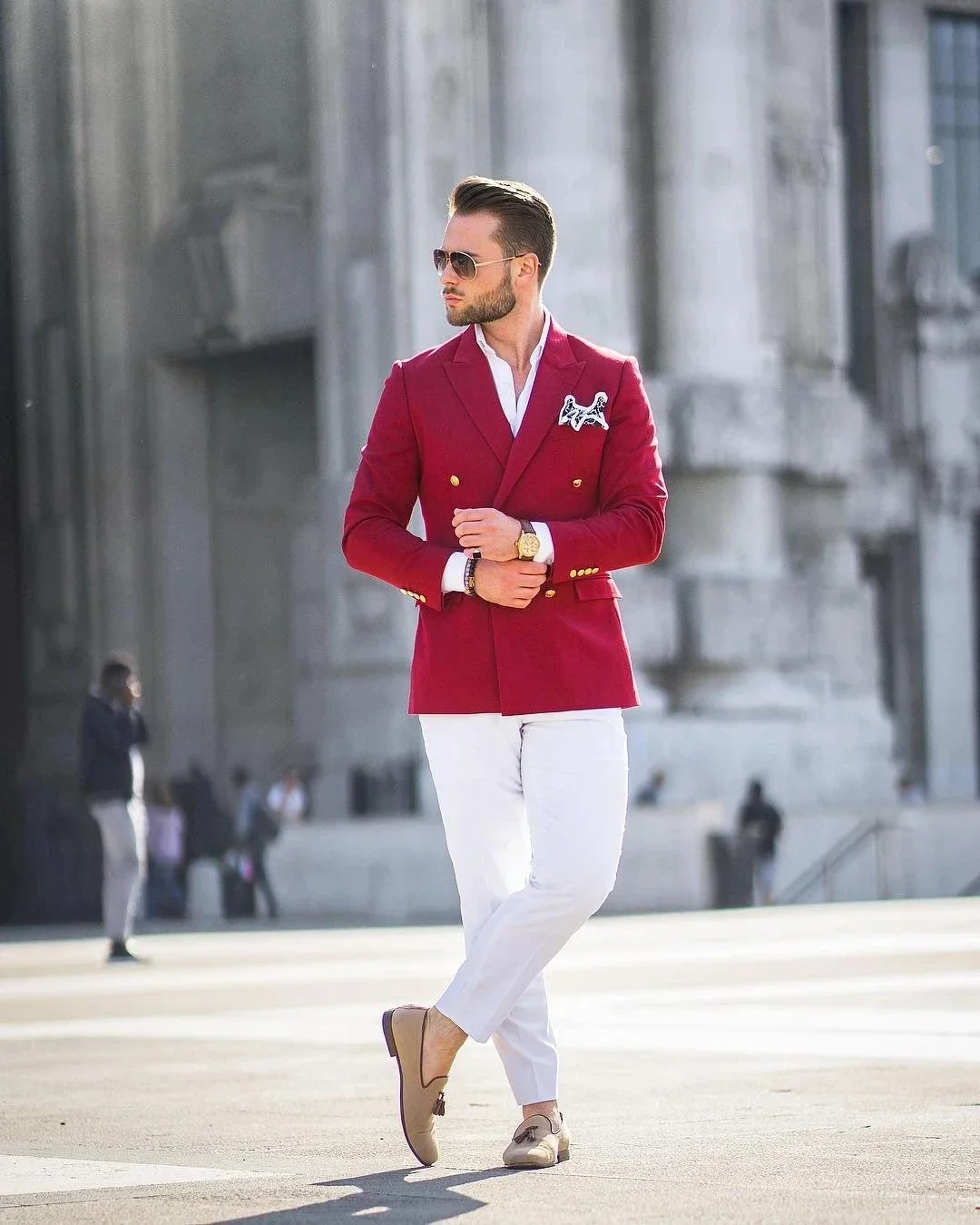 Jas Merah Celana Putih Setelan - Slim Fit Blazer Men ulasan dan harga