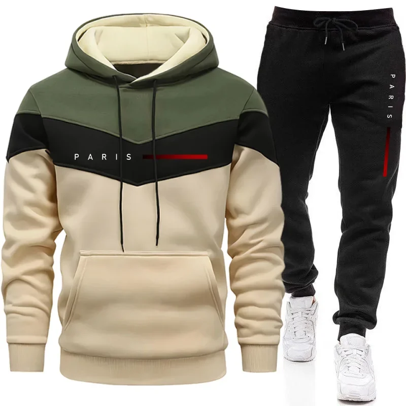 Setelan Hoodie Pria Paris Fash - Mens Fashion Casual Outfits ulasan dan harga